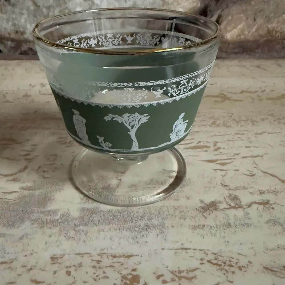 Set of Jeanette glass hellenic Wedgwood shot glasses + sorbet cup green
